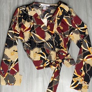 Gold Chain Crop Tie-Front Blouse